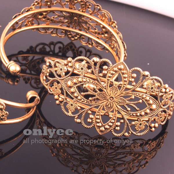 2pcs-35mmX66mmAntique Gold Filigree Bracelet Setting,adjustable Blank Lead & Nickel Free(N225AG-D)