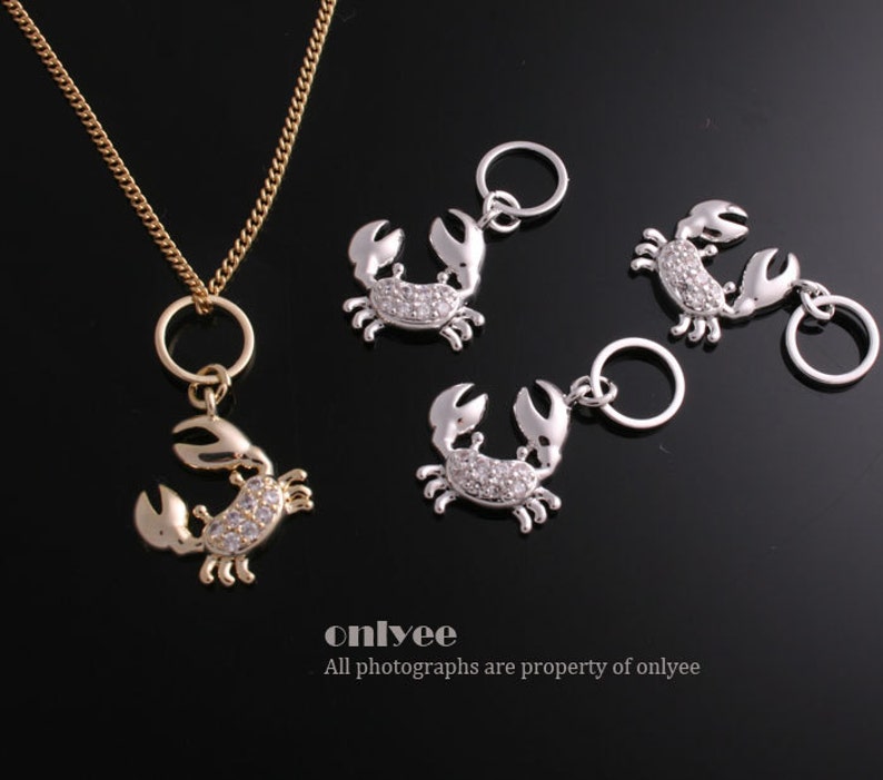 2pcs-27mmX14mmMicro pave Rhodium plated high grade beads Lovely Crab pendant, CharmK533S image 1