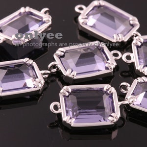 2pcs-16mmX9mm Rhodium plated Brass Geometric Rectangle connectors, links for bracelet charms connectors With Glass-Amethyst(M381S-G)