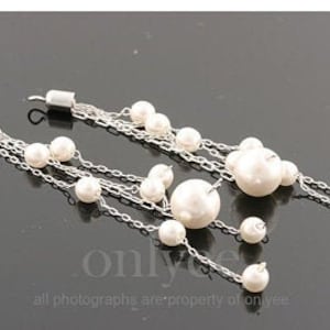 2pcs-72mmX8mm Bright Rhodium plated over Brass Elegant Pearl chain tassel charms, dangles for earrings, necklace pendants(K189S)