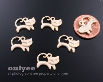 4 breloques chat Holloween en alliage de zinc, plaqué or mat, pendentifs (K553G)