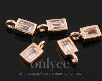 8pcs-6mmX3mm Bright Rose Gold plated Brass tiny Rectangle CZ dangle Charms connectors(K924R)