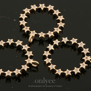 2pcs-18mmX15mm Bright Gold Plated over Brass Detailed Round Star with Cubic charm pendant, Connector, Jewelry Supply (K1863G)