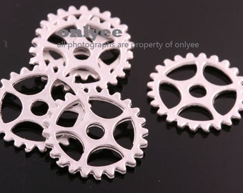 4pcs-14.5mm Matt Rhodium plated Pewter, Cogs Wheels, Gear Charms Pendants,connector(K854S)