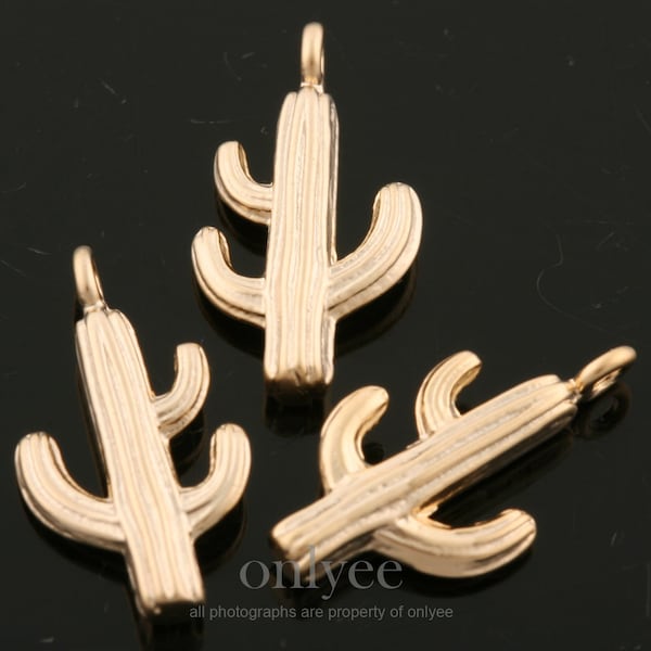 2pcs-17mmX9mm Matte Gold plated Brass simple and daily cute cactus Charms,Pendants,connector,jewelry supply(K1873G)