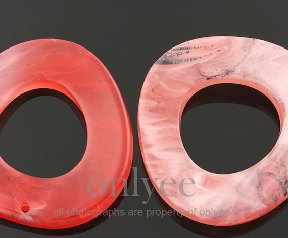 【待望★】 2pcs-52mmx51mm Acetate Pendant Bold Wavy Oval Shape,celuloid アクセサリー