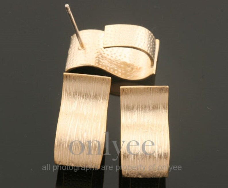 1pair,2pcs-16mmX8mmMatte Satin Rhodium Plated over Brass curved rectangle shaped earring,connector,92.5 Sterling silver K1871S