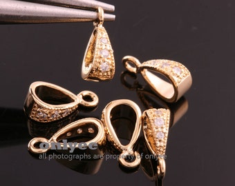 4pcs-10mmX3.5mmBright Gold plated Brass Cubic zirconia Pendant Clasp,Bail Connector065(K819G)