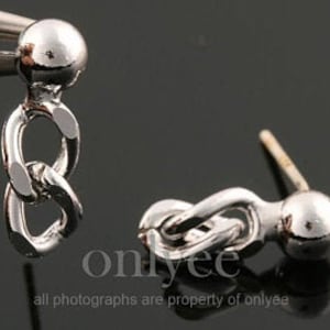 1p/2pcs-16mmX5mmBright Rhodium Plated over Brass ball with chains earring post,Pendant,92.5 Sterling silver(K1624S)