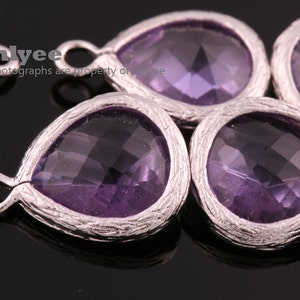 2pcs-11mmX14mmSmall Rhodium plated Brass Faceted Triangle Framed glass pendants-Lavender(M312S-E)