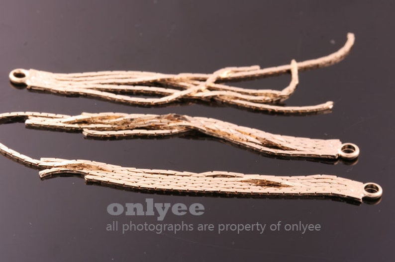 K812G necklace pendants dangles for earrings 10pcs-70mmX4mm Gold plated over Brass snake chain tassel charms