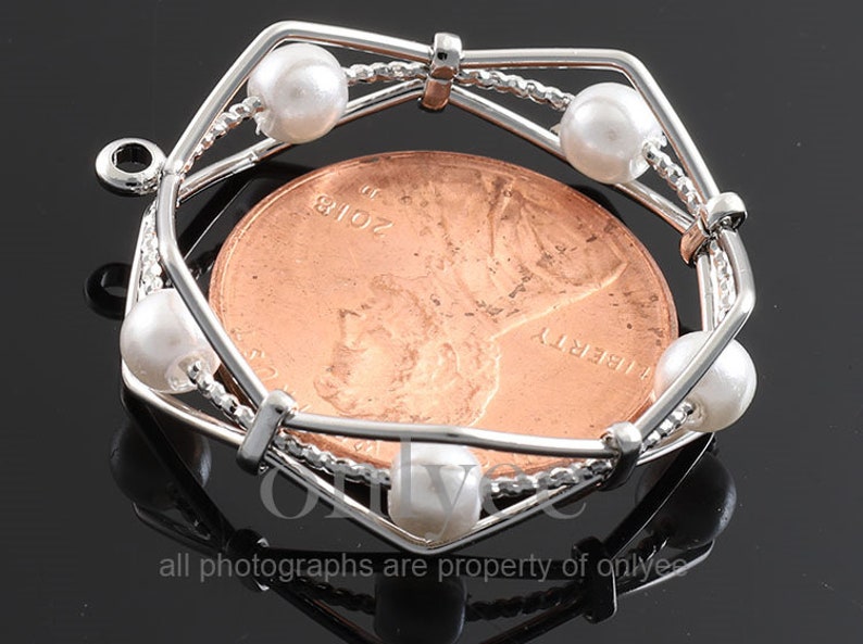 2pcs 28mmX26mm Bright Rhodium Plated over Brass Round shape covered pearls Connecter,Charms Pendant,Jewelry Connector K434S