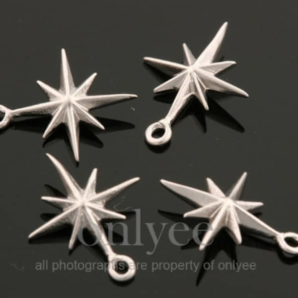 2pcs-13mmX10mm Matte Rhodium Plated over Brass delicate simple christmas star charm pendant, Connector, Jewelry Supply (K1870S)