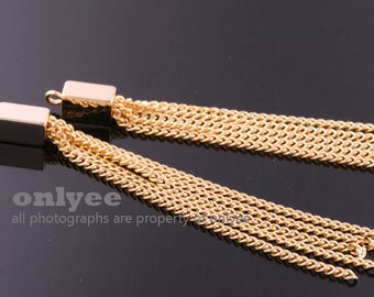 2 peças-58mmX4mm banhado a ouro sobre pingentes de borla de corrente de latão, pendentes para brincos, pingentes de colar (K1214G)