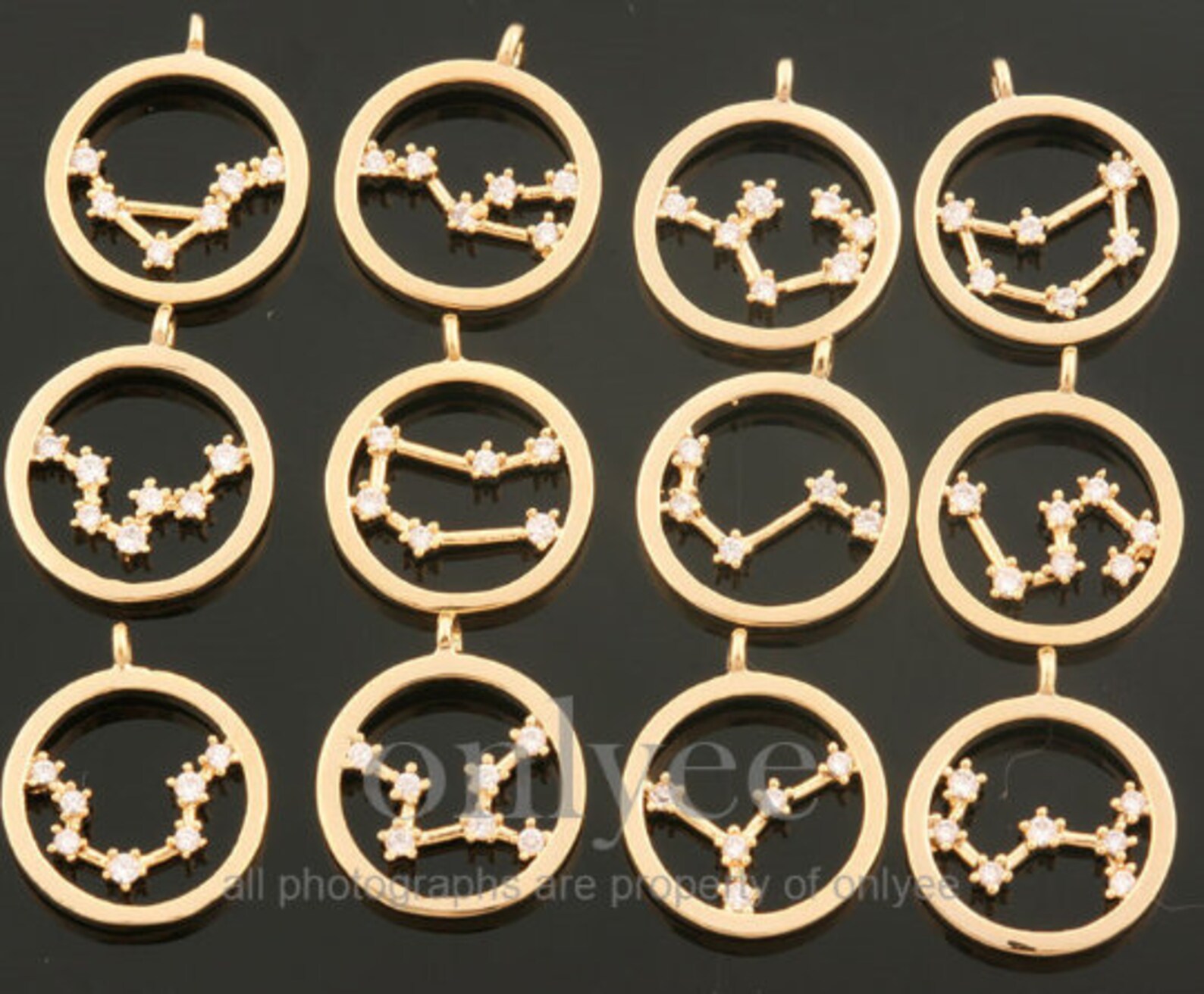 2pcs-12mmx10mm Bright Gold Plated Brass Zodiac Sign With - Etsy