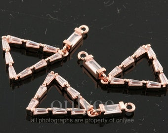 2pcs-23mmX12mm RoseGold plated Brass cubic zirconia in brass Triangle setting charms for jewelry Charms pendant connector(K1455R)