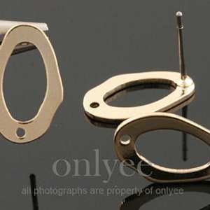 2pair/4pcs-14mmX8mm Bright Gold Plated over Brass Unique Oval earrings 92.5 sterling silver pendant post Earring(K154G)