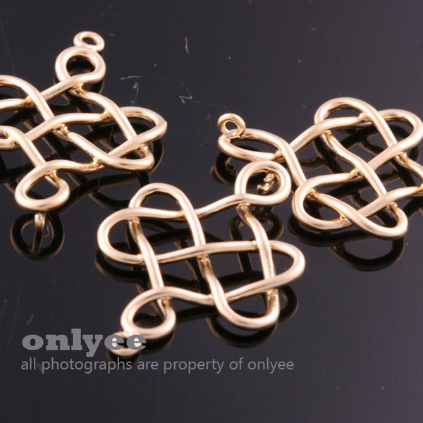 2pcs-28mmX18mm Matt Gold plated Brass Celtic knot findings, supplies for jewelry/jewelery making charm, pendant, connector(K1000G)