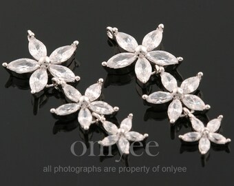 2pcs-29X12mm Helder Rhodium Plated over Messing Elegante lijn van Bloemen Hanger Charm post, hangers, component, Jewerly Supply (K1890S)