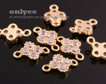 2pcs-10mmX6.5mmGold plated Bress Four Cubic zirconia Connector(K409G)