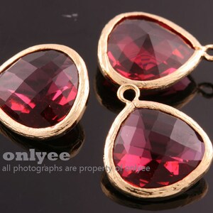 2pcs-18mmX15mmLarge Gold plated Brass Faceted Tear Drop With Glass pendants-Ruby(M363G-F)