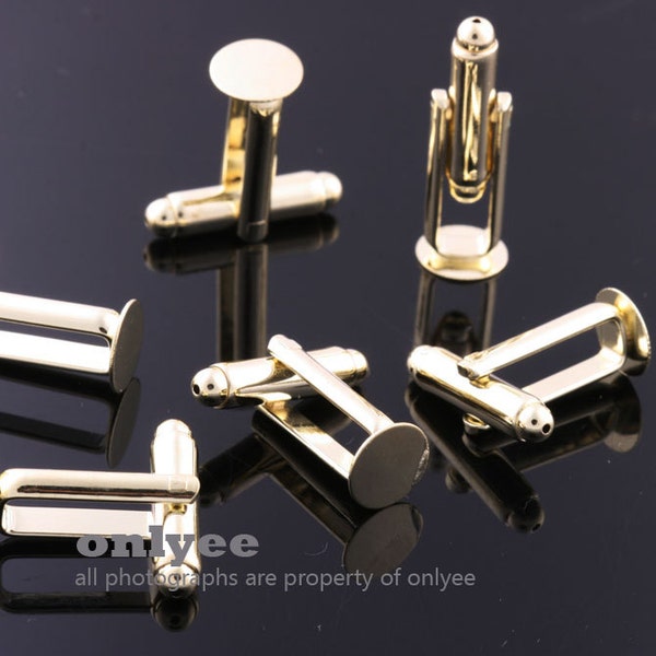 5pairs/10pcs-Gold plated Brass Cuff Links Cufflink Blank With 8mm pad(N182G)