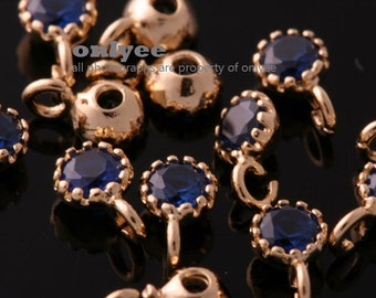 2pcs-5mmX3.5mm Gold Faceted Glass,CZ,Dangle,Birth stone Charms-Blue Sapphire(M352G-H)