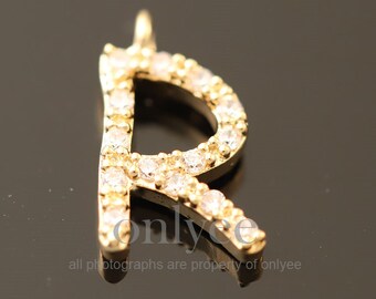 2pcs-10.5mm x 8mm Oro brillante chapado sobre latón con mini alfabeto cúbico lindo, letra, colgantes iniciales joyería (K1430-1G-R)
