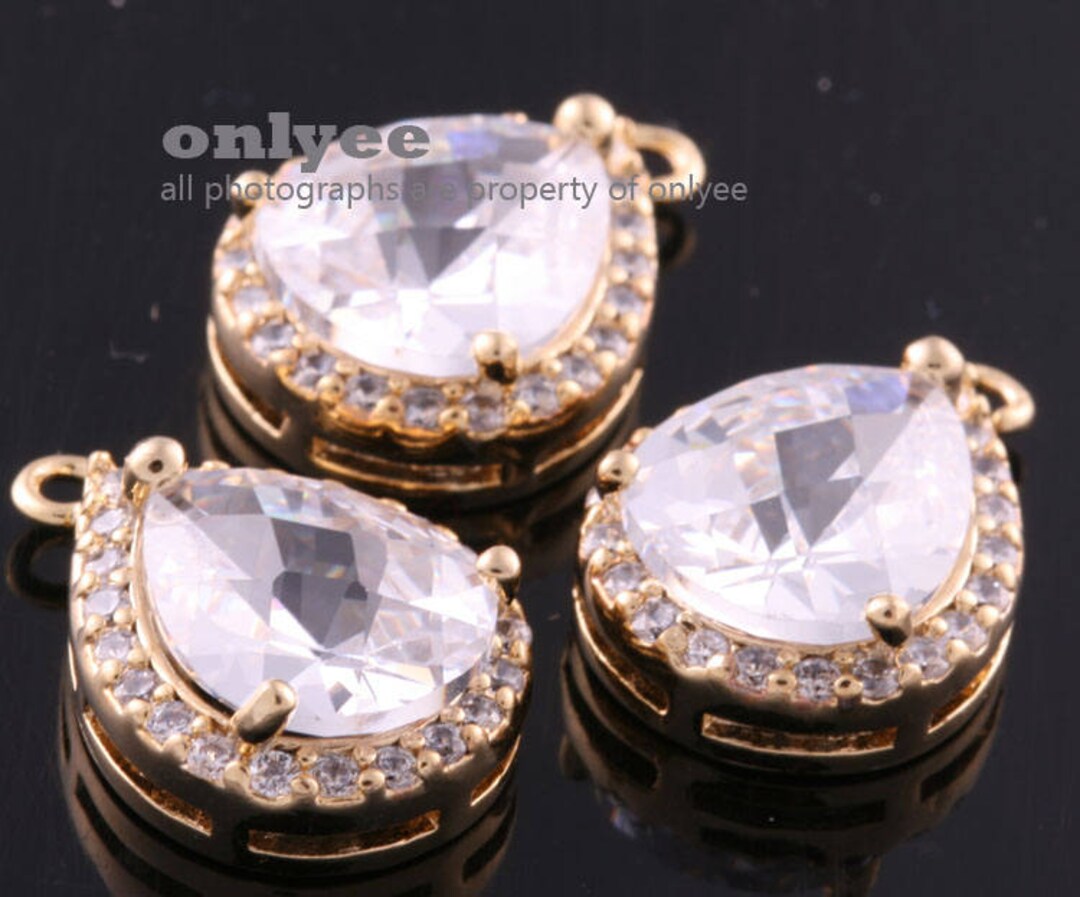 6pcs-18mmx13mm Gold Plated (clear)lux Cubic Zirconia Tear