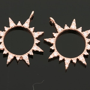 2pcs-22.5mmX19.5mm Bright Rose Gold plated Brass Delicate Sun CZ Charms pendant connector(K1452R)