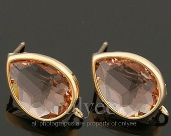 2pcs-16mmX11mm Bright Gold plated Brass Oval Gemstone earring, post Earring, Jewerly Supply, Pendant-Peach(M313G-O)