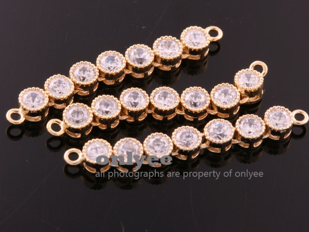 2pcs-30mmx4mmgold Plated Brass Clear Cubic Zirconia Crystal