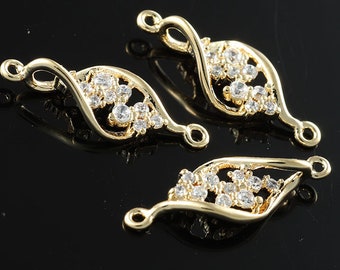 2pcs-17mmX6mm Bright Gold plated Brass Delicate Twist Charms pendant connector(K2057G)