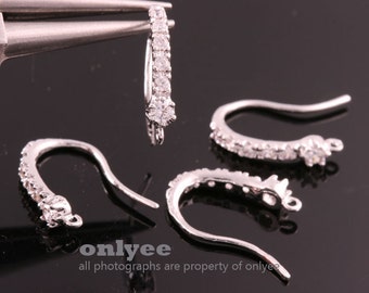 5pair/10pcs-19mmX3.5mmRhodium Plated over Brass 6pcs Cubics Zirconia ear wires earring, post Earring034(K807S)