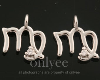 2pcs-7mmX8mm Bright Rhodium plated Brass eenvoudig sterrenbeeld met kubieke charme, hanger, sieraden aanbod, connector, Maagd (K1440S-H)
