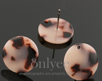 2pcs- 15mmx15mm Simple Acetate round Earrings,Arcylic supplies, Mix-Black,Ivory(K1415E)