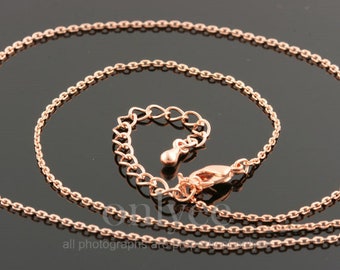 4pcs-16inches X 1.5mm Bright Rose Gold plated over Brass,with extender 2inch Basic small chain with Lobster Claw, Jewerly supply (N243R)