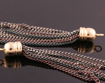 2PCS-50mmX6mmGold plated Brass Long Color Chain tassels, jewelry tassels Deco-Gold/Black/Brown(K356I)