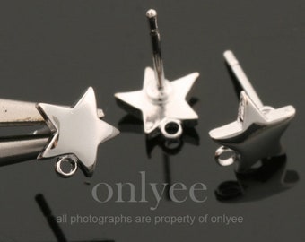 2pair,4pcs-8mmX7mm Bright Rhodium Plated over Brass simple mini star earring,jewelry supply,connector,pendant (K232S)