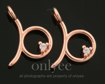 2pcs-10mmX8mm Bright Rose Gold plated Brass simple Zodiac Sign with cubics charm,pendant,Jewerly supply,connector,Taurus(K1440R-D