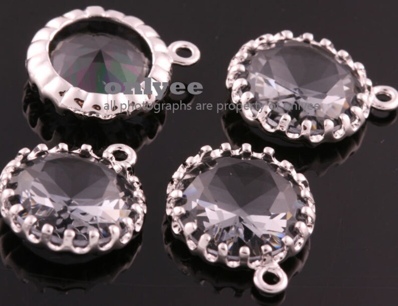 M378G-B 2pcs-15mmX13mmLarge Gold plated Brass Faceted NEW Round Drop With Glass pendants-Charcoal