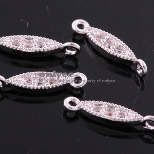 4pcs-10mmX2.5mm Rhodium plated Brass long oval CZ cubic zirconia connectors bridal / wedding jewelry pendants(K1375S)