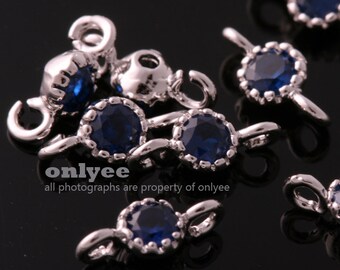 2pcs-7.5mmX3.5mm Rhodium Faceted Glass,CZ,Dangle,Birth stone Connertor-Blue Sapphire(M353S-H)