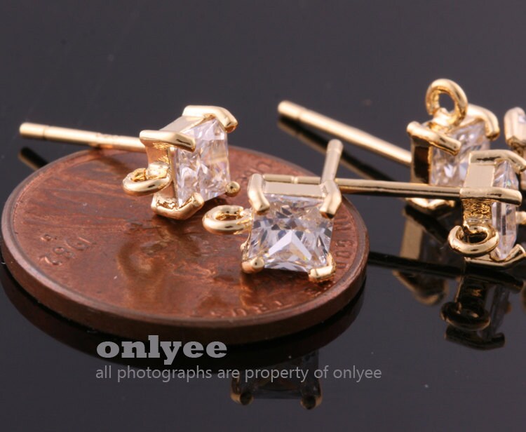 2pcs-7mmx5.5mm Bright Rhodium Plated Brass Square CZ 2pcs-7mmx5.5mm Bright Rhodium Plated Brass Square CZ