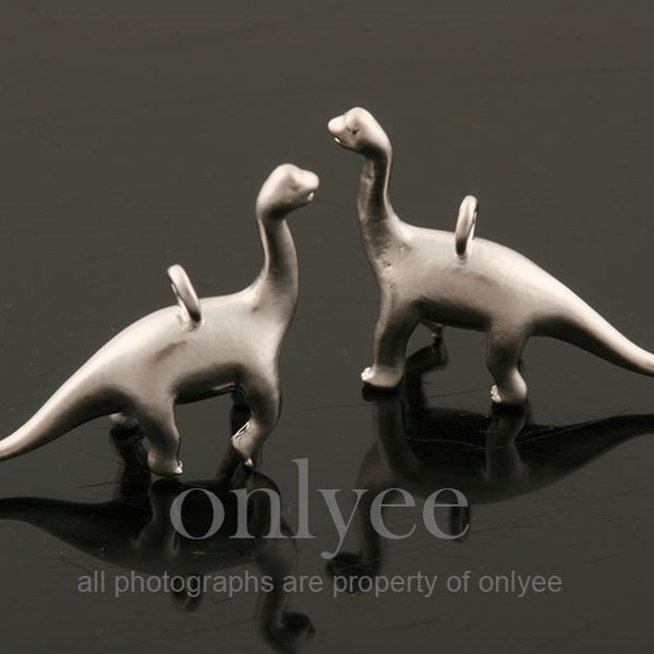 2pcs-19mmX14mmMatte Rhodium plated Brass simple and daily cute Dinosaur Charms,Pendants,connector,jewelry supply,Brontosaurus(K1876S)