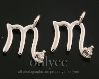 2pcs-9mmX8mm Helder Rhodium plated Messing eenvoudig sterrenbeeld met kubieke charme, hanger, Sieraden aanbod, connector, Schorpioen (K1440S-J)