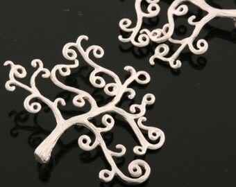 2pcs-25mmX30mm Matte Rhodium plated over Messing eenvoudige boom met kronkels hanger, Sieraden aanbod, connector (K101S)