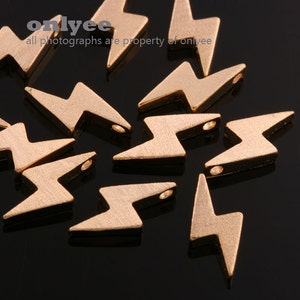 2pcs-13mmX5.2mm Matt Petite Satin Gold plated over Brass Cute Mini Lightning,Thunderstorm Bead Pendants K633G image 1