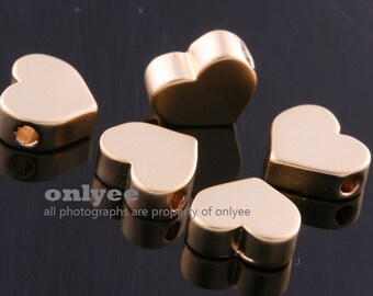 4pcs-7mm Matt Gold plated over Brass heart beads, love beads, heart spacers Charm/Connector(K586G)