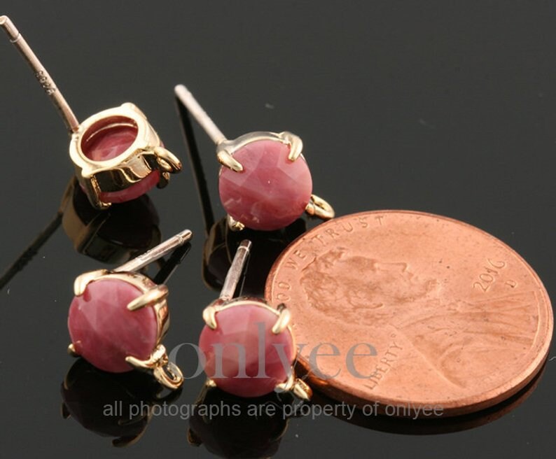 1pair2pcs-10mmX7mm Bright Gold plated Brass round natural stone earrings Rose Aventurine SA0181G-A 925 sterling silver post Earring